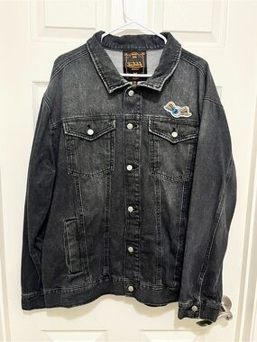 Von Dutch Black Washed Denim Shirt Jacket with Winged Eye Patch